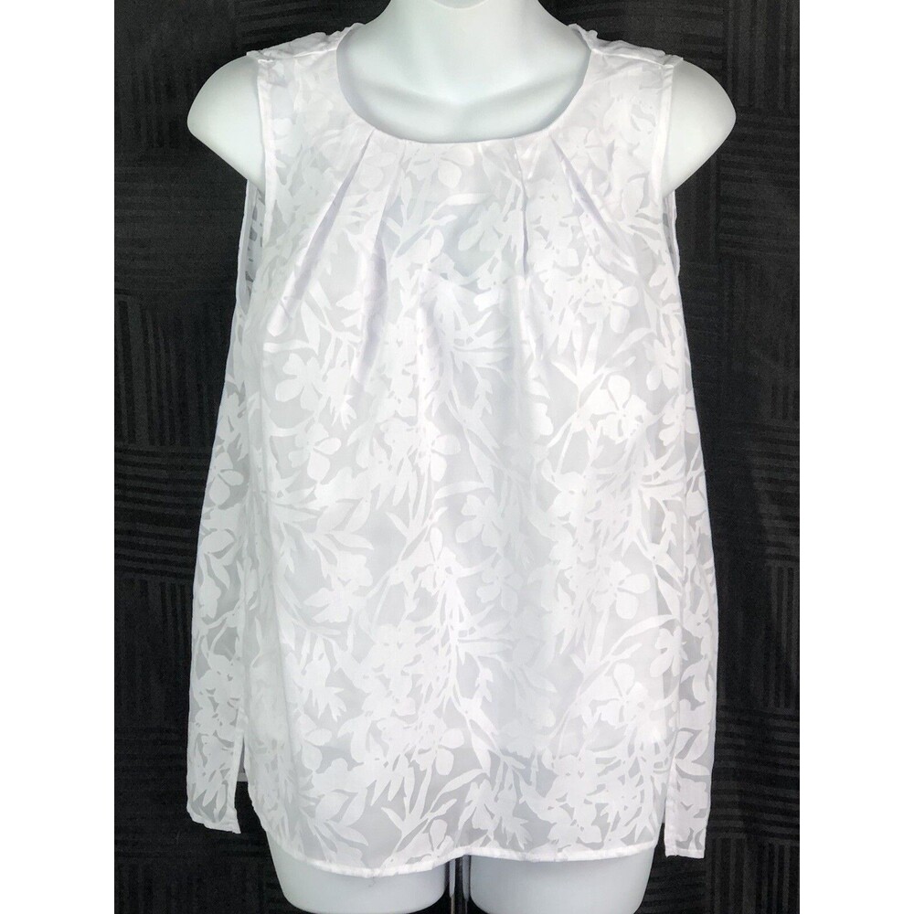 Liz Claiborne combo top M wht Floral Sheer Cut Out sleeveless Fairy Boho dainty